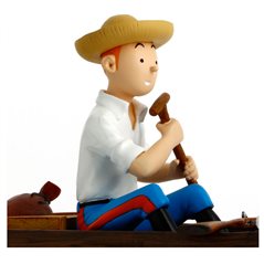 Figurine resin Tintin and Snowy Piroge canoe