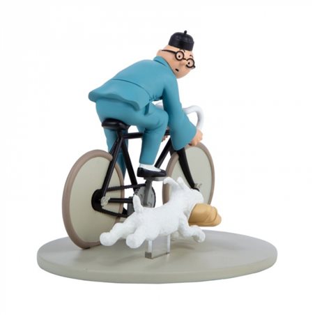 Tintin Statue Resin on a bicycle The Blue Lotus colorized (Moulinsart 42291)