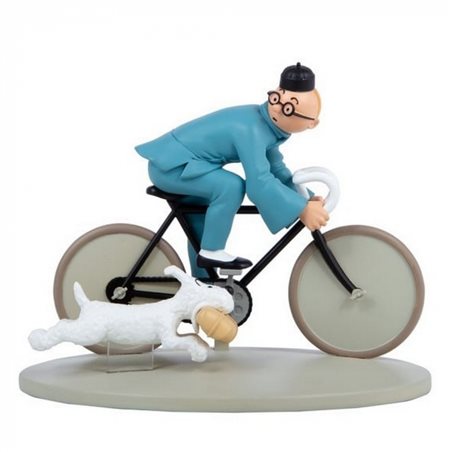 Tintin Statue Resin on a bicycle The Blue Lotus colorized (Moulinsart 42291)